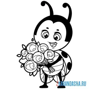 Раскраска божья коровка и цветы