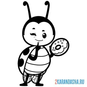 Раскраска божья коровка и пончик