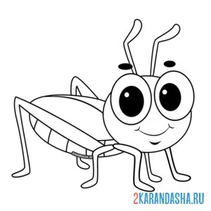 Раскраска мультяшный кузнечик