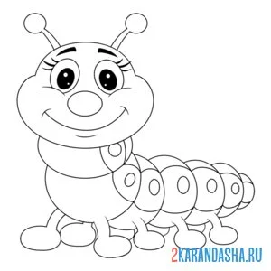 Раскраска милая гусеница с ресничками