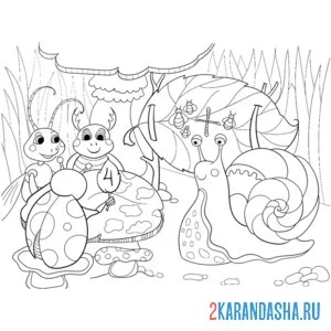 Раскраска улитка, муравей и насекомые