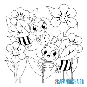 Раскраска две пчелки насекомые