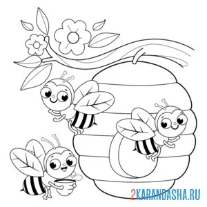 Раскраска улей с пчелами насекомые
