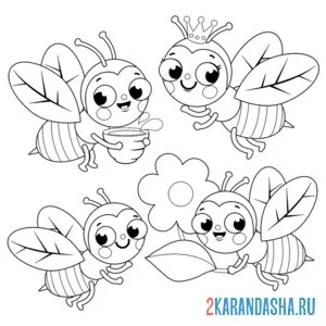 Раскраска насекомые пчелы заняты