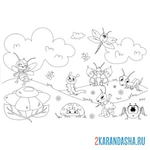 Раскраска насекомые в лесу