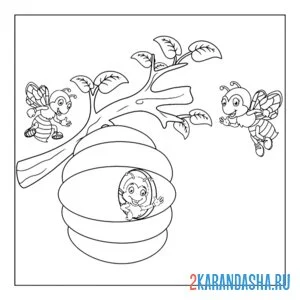 Раскраска насекомые улей и пчелки
