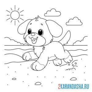 Раскраска собачка счастливая лето