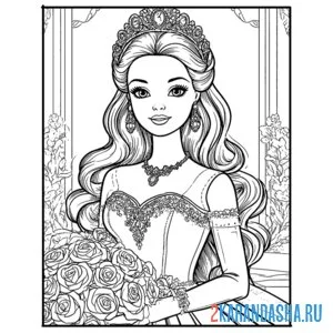 Раскраска барби невеста в платье