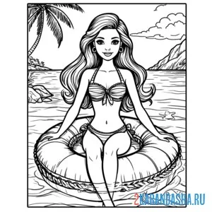 Раскраска барби летом на море