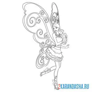 Раскраска барби фея с крыльями