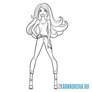 Раскраска барби в майке и джинсах