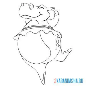Раскраска бегемот балерина