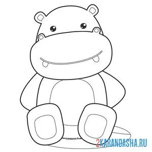 Раскраска бегемот сидит на лужайке