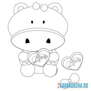 Раскраска девочка бегемотик с сердечком