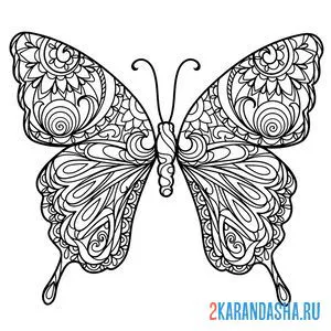 Раскраска красивая бабочка антистресс