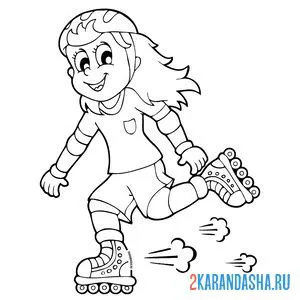 Раскраска девочка на роликах летний вид спорта