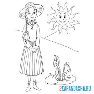 Раскраска девочка весенняя