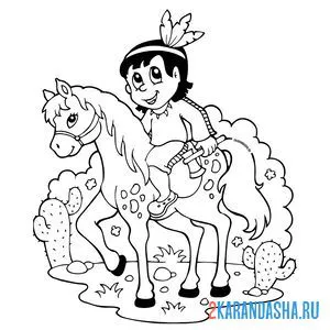 Раскраска индеец на лошади