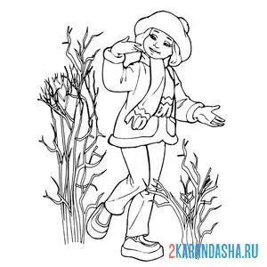 Раскраска девочка в весенней куртке