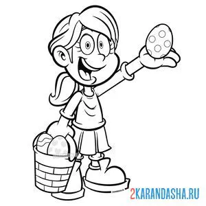 Раскраска девочка с пасхальными яйцами