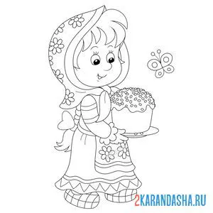 Раскраска девочка с куличом