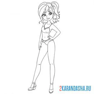Раскраска бумажная кукла для вырезания жасмин в нижнем белье