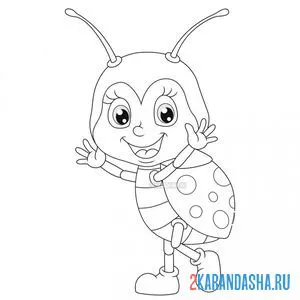 Раскраска милая девочка божья коровка