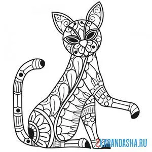 Раскраска котик сидит