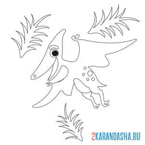 Раскраска птерозавр и листья