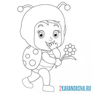 Раскраска малыш божья коровка
