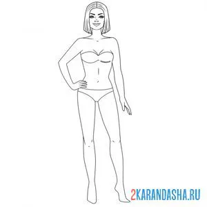 Раскраска бумажная кукла для вырезания жасмин без одежды в нижнем белье