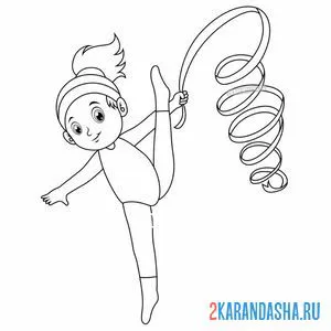Раскраска девочка гимнастка с лентой