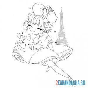 Раскраска балерина француженка с котиком