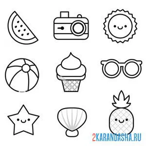 Раскраска коллаж, мороженое, солнце, лето