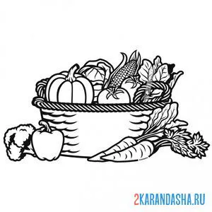 Раскраска корзина с овощами