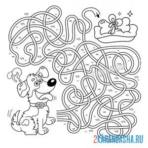 Раскраска лабиринт собака и косточка