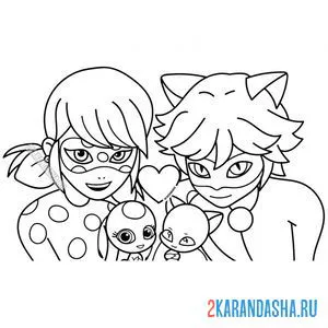 Раскраска кот нуар (адриан) и квами