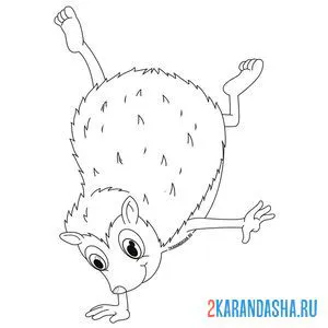 Раскраска ежик стоит на руке