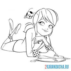 Раскраска маринетт (леди баг) и квами тикки