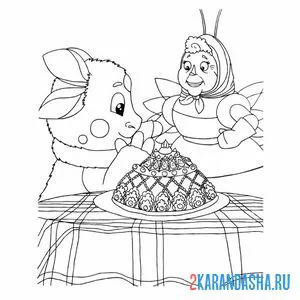 Раскраска лунтик с бабушкой капой