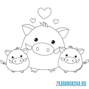 Раскраска мама кабан и ее кабанята