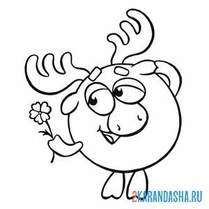 Раскраска лосяш с цветочком | смешарики