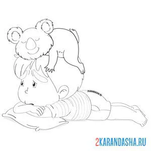 Раскраска коала и мальчик