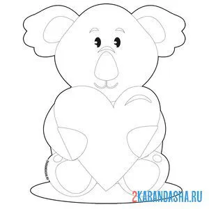 Раскраска коала с сердечком