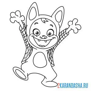 Раскраска мальчик в костюме кота