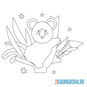 Раскраска коала на дереве