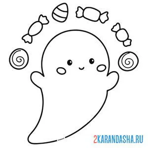 Раскраска хэллоуин привидение с конфетами