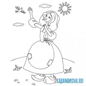 Раскраска золушка разговаривает с птицей