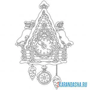 Раскраска часы в снегу