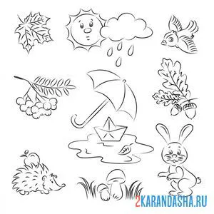 Раскраска осенний коллаж